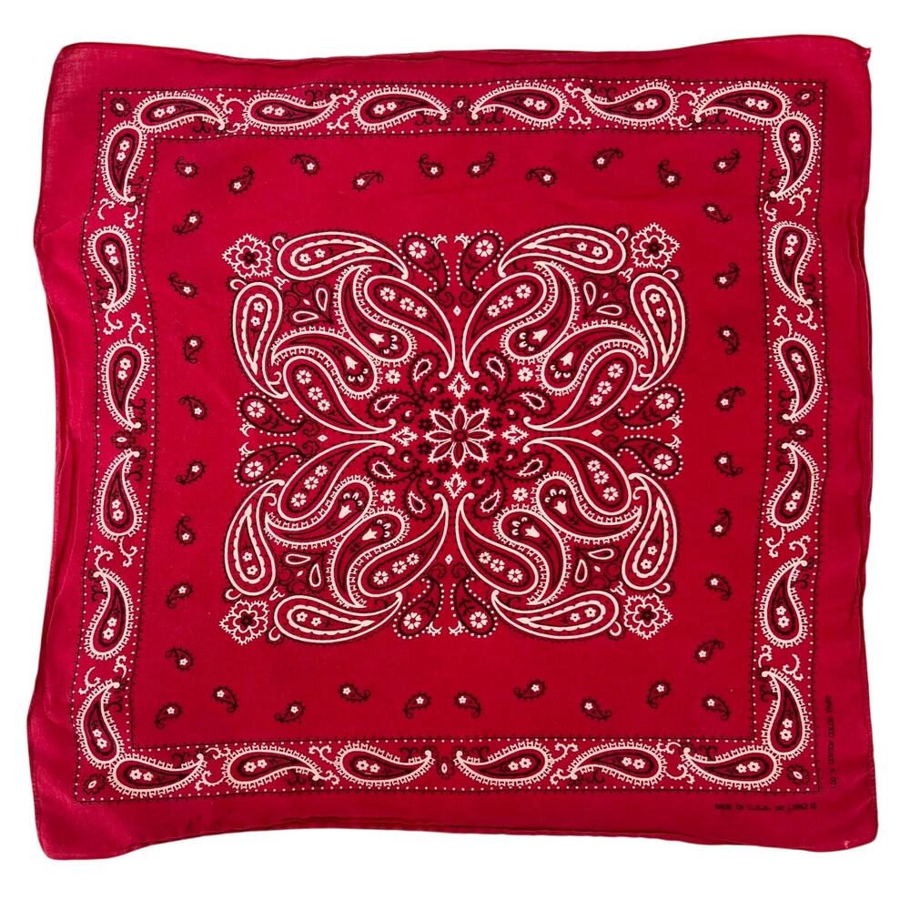 Vintage Red Bandana Paisley 80s 1980s Western Made in USA